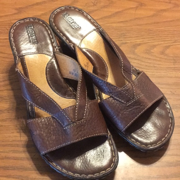 Born Shoes - Born Brown Leather Slip On Sandals